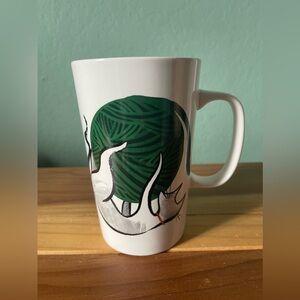 Starbucks 2015 Kitty Cat Ball of Green Yarn Coffee Mug Tea Cup 16 oz Gold Logo